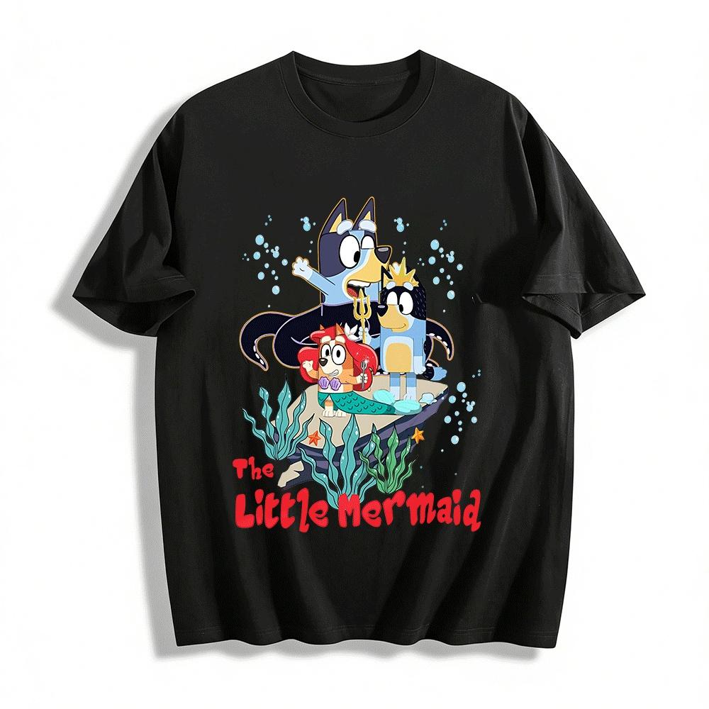 Bluey The Little Mermaid Crossover Kids Graphic Casual Top Pure cotton T-shirt XXS