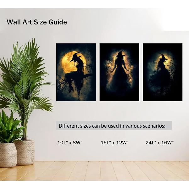 3 Pcs Vintage Witches Wall Art Witch in The Fores Halloween Painting Picture Wall Decor Gothic Dark Academia Poster Print Artwork for Gallery Party