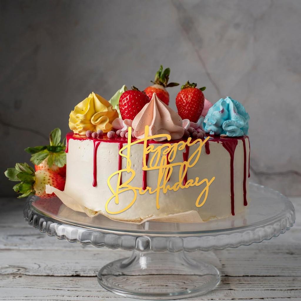 6 Pcs Flat Cake Toppers Gold Happy Birthday Cakes Topper Acrylic Cakes erts Flat Happy Birthday Decoration Sign Side Mirror for DIY Party Decorating