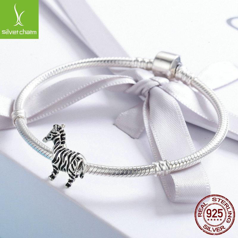 S925 Sterling Silver Three-Dimensional Cute Zebra Pendant Pendant Girls Bracelet Accessories Scc550