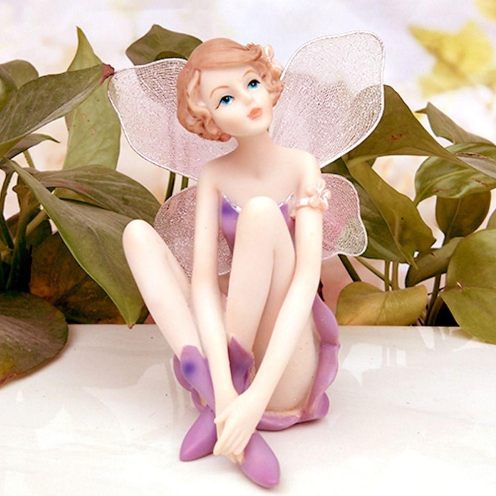 Resin Fairy Girl Miniature Purple Angel Flying Miniature Crafts Flower Fairy Figurine Home Decor