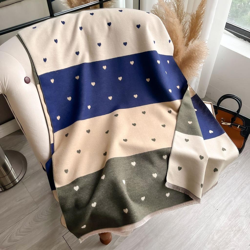 Heart-Shaped Texture Color Matching Fashionable Double-Sided Women'S Imitation Cashmere Thermal Scarf Air Conditioner Scarf Shawl