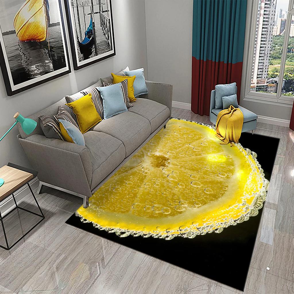 Yellow Lemon Rug Fruit Theme Carpet Pink Background Floor Carpets Bedroom Living Room Rectangle Rugs Decor Door Mat Yoga Mats
