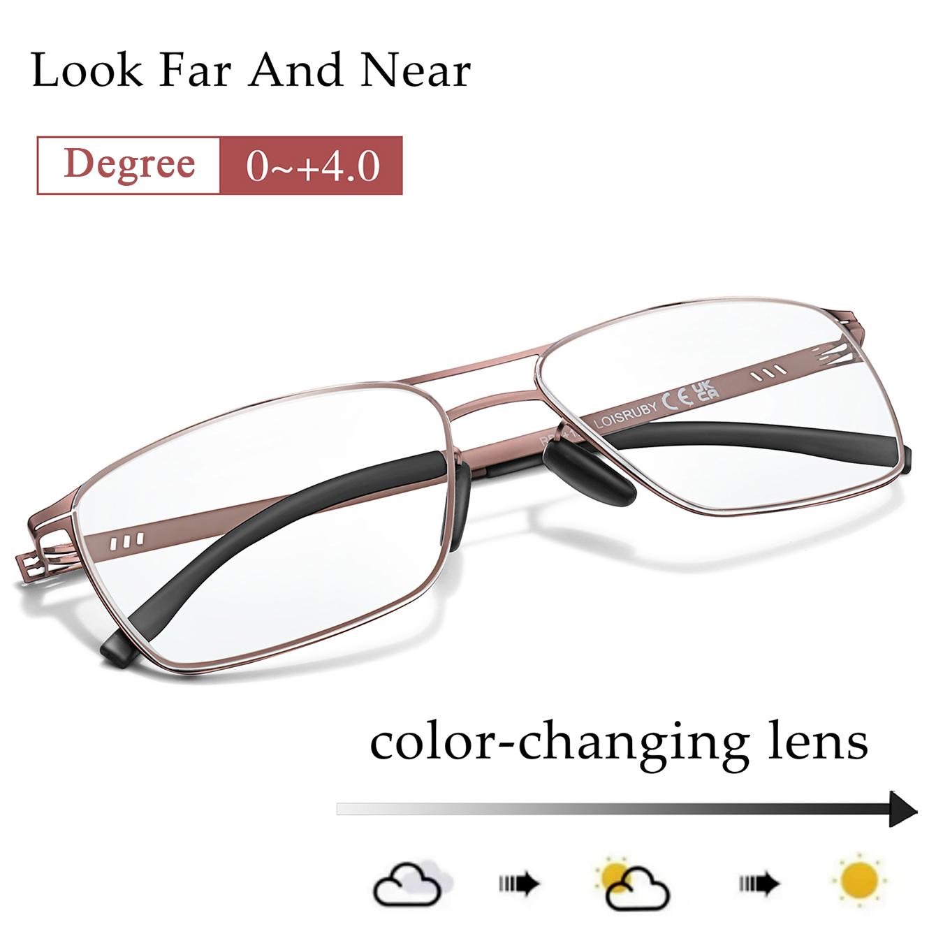 Metal Rectangular Frame Eyeglasses Photochromic Anti-Blue Light Reading Glasses Presbyopic Surf Internet Ultralight Eyewear +150 1