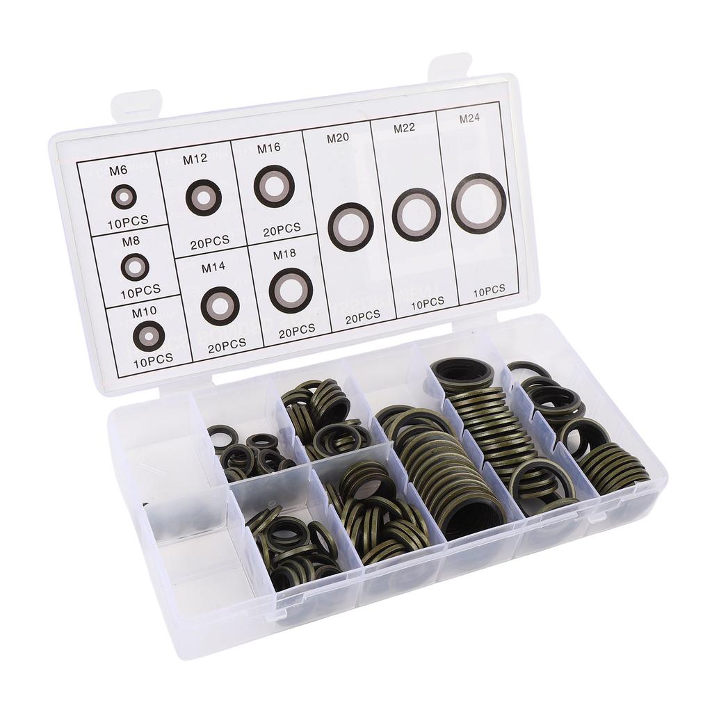 150PCS Seal Oil Washers Assortment Kit M6 M8 M10 M12 M14 M16 M18 M20 M22 M24 Sealing Metal Gasket for Plumbing