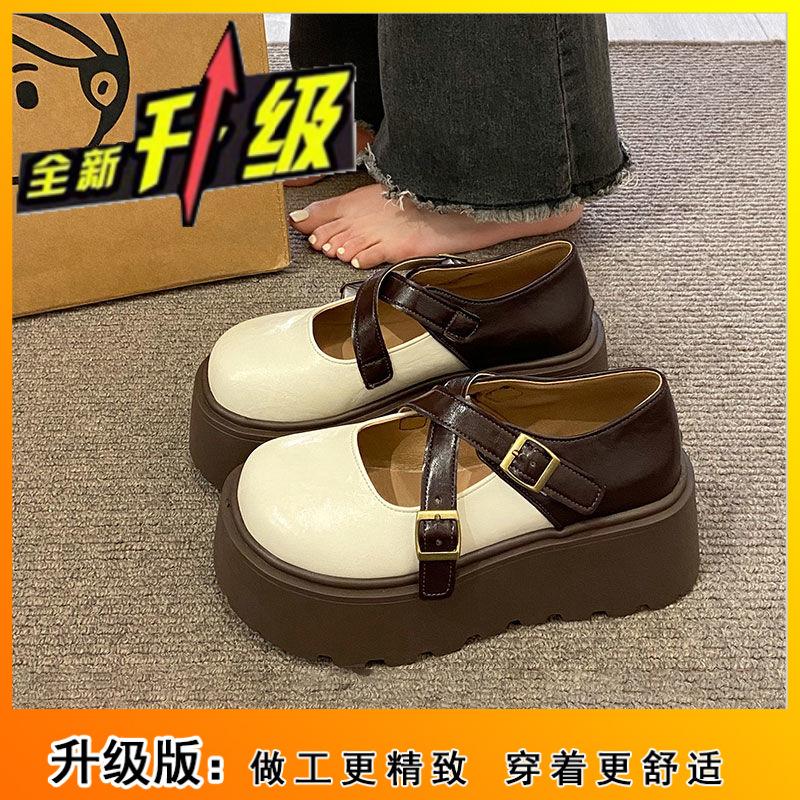 

French small leather shoes women s single shoes winter 2025 new heightening British style platform shorty music retro Mary Jane 40