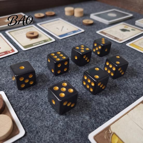 Black Gaming Dice 5/10/15Pcs 16mm with Golden Dots, 6-Sided Acrylic Board Game Set, Classic Tabletop Accessories Crack Resistant