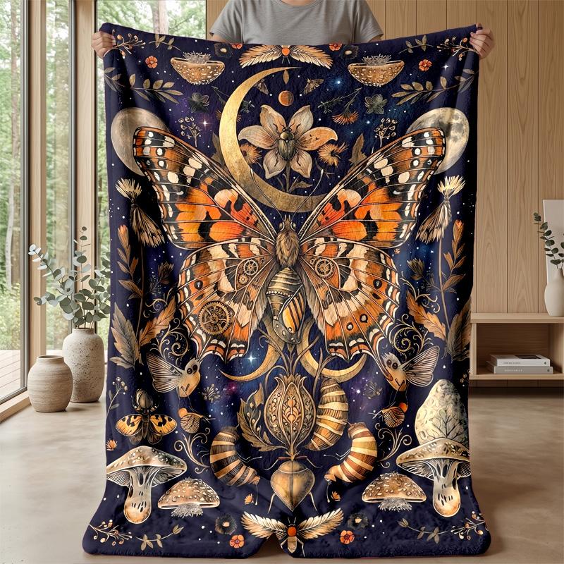 Mystic Butterfly Night Theme blanket Lightweight Warm Flannel Blanket Decorative Throw Blanket for Home Decoration