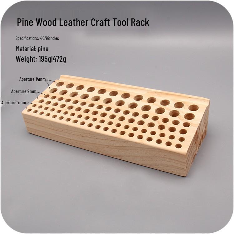 Handmade Pine Wood Leathercraft Tool Rack - 46 or 98 Holes for Punches, Awls, and More
