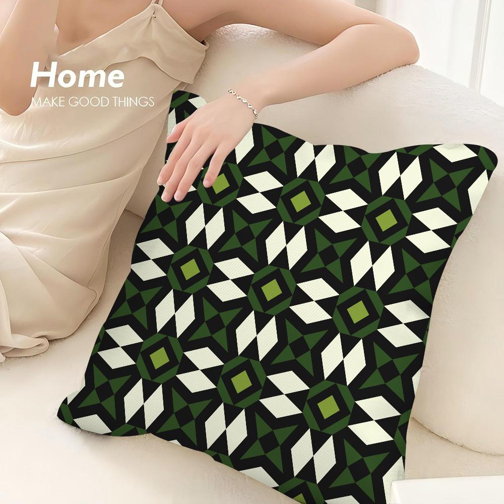 Dark Green Geometric Pattern Pillow Case 3D Print Polyester Fiber 45*45 Cm Home Sofa Throw Pillow Cover Decoration Festival Gift