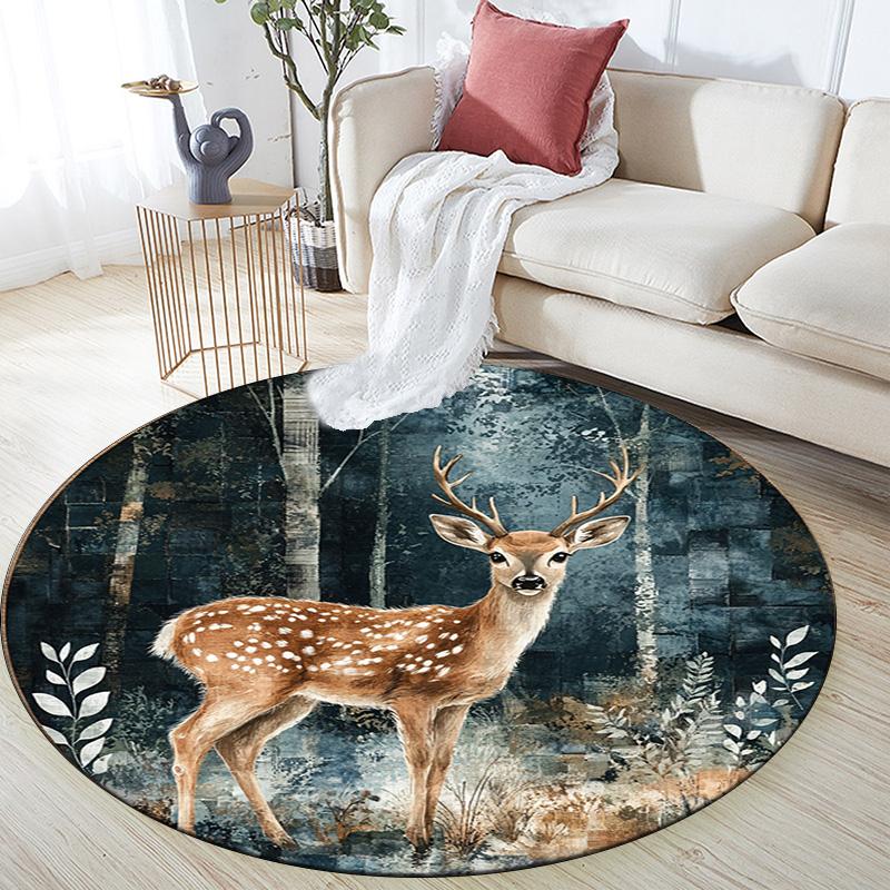 Elk Round Area Rug,Carpet Rug for Living Room Bedroom Sofa Playroom Decor,Non-slip Floor Mat
