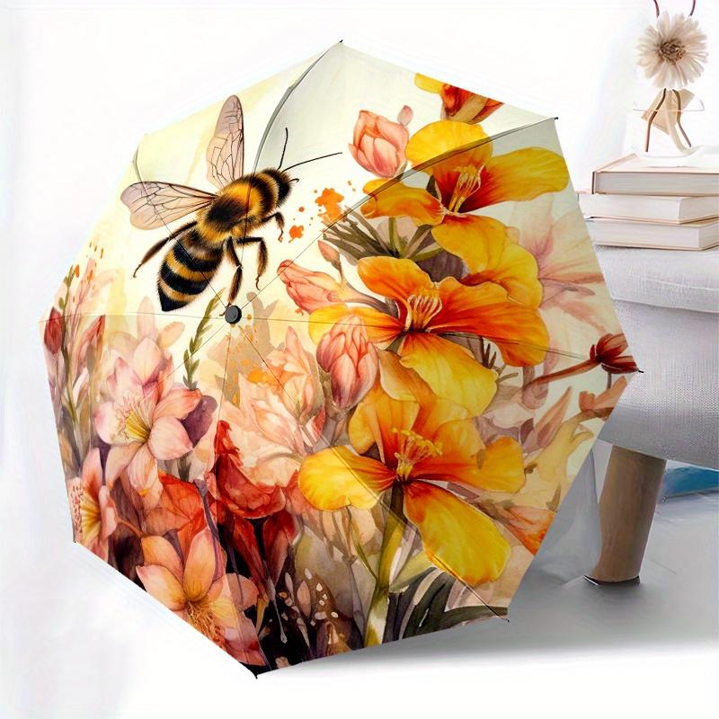 Bee-utiful Blooms: Nature's Garden Watercolor PrintUmbrella, Portable 3-Fold Compact Umbrella for Men & Women Gift