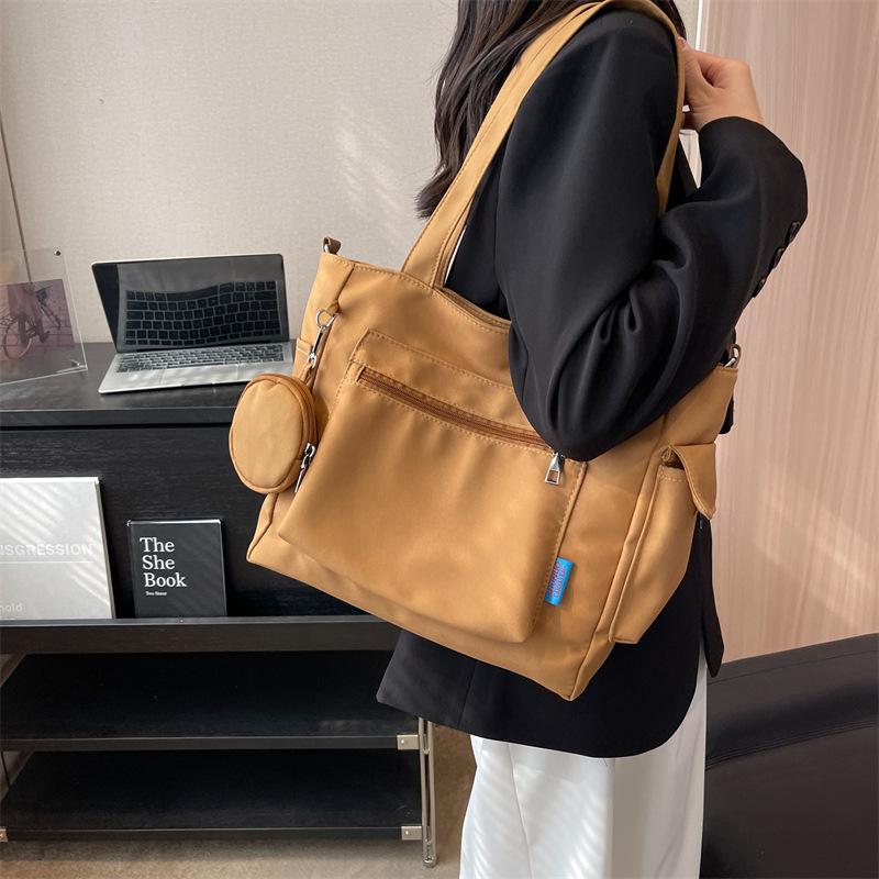 Solid Color Canvas Bag Women'S Large-Capacity Shoulder Bag Student Tote Bag Hand Bag Crossbody Cloth Bag