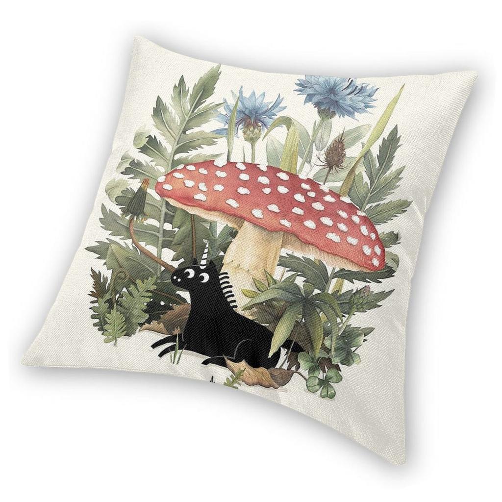 Tiny Unicorn Under Mushroon Pillowcase Polyester Linen Velvet Pattern Zip Decorative Pillow Case Car Cushion Case 18"