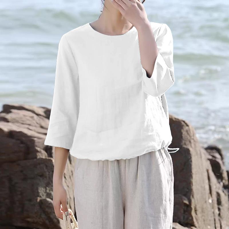 ZANZEA Women Casual Round Neck Loose Summer 3/4 Sleeve Blouse