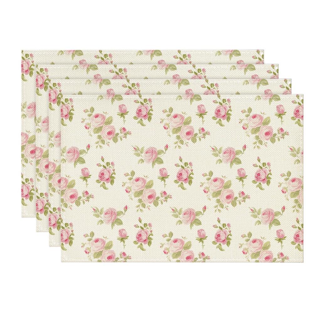 Floral Rose Spring Placemats ,12x18 Inch Seasonal Summer Holiday Pastoral Table Mats for Party Kitchen Dining Decoration