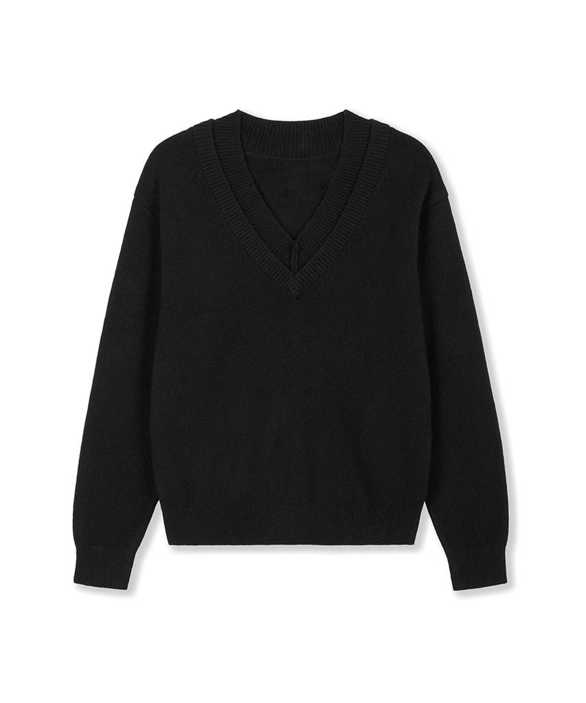 Yusentig Double V-Neck Knit Black Ak5Ap66410
