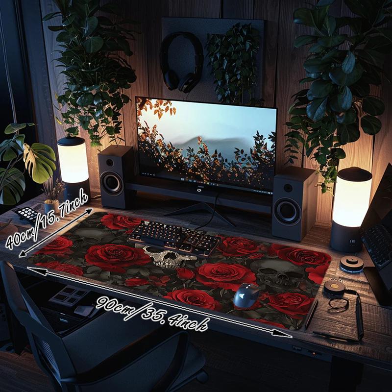 1PC Skull Roses Large Durable Mouse Pad Suitable for Office Desks, Gaming Desktops.Non-Slip Back P69