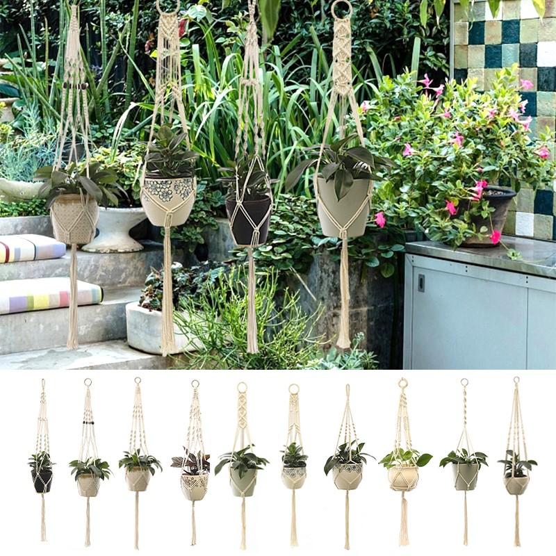 Handmade Plant Hanger Baskets Flower Hanging Pot Rope Net Indoor Wall Hanging Planter Holder Basket Courtyard Hanger Flowerpot