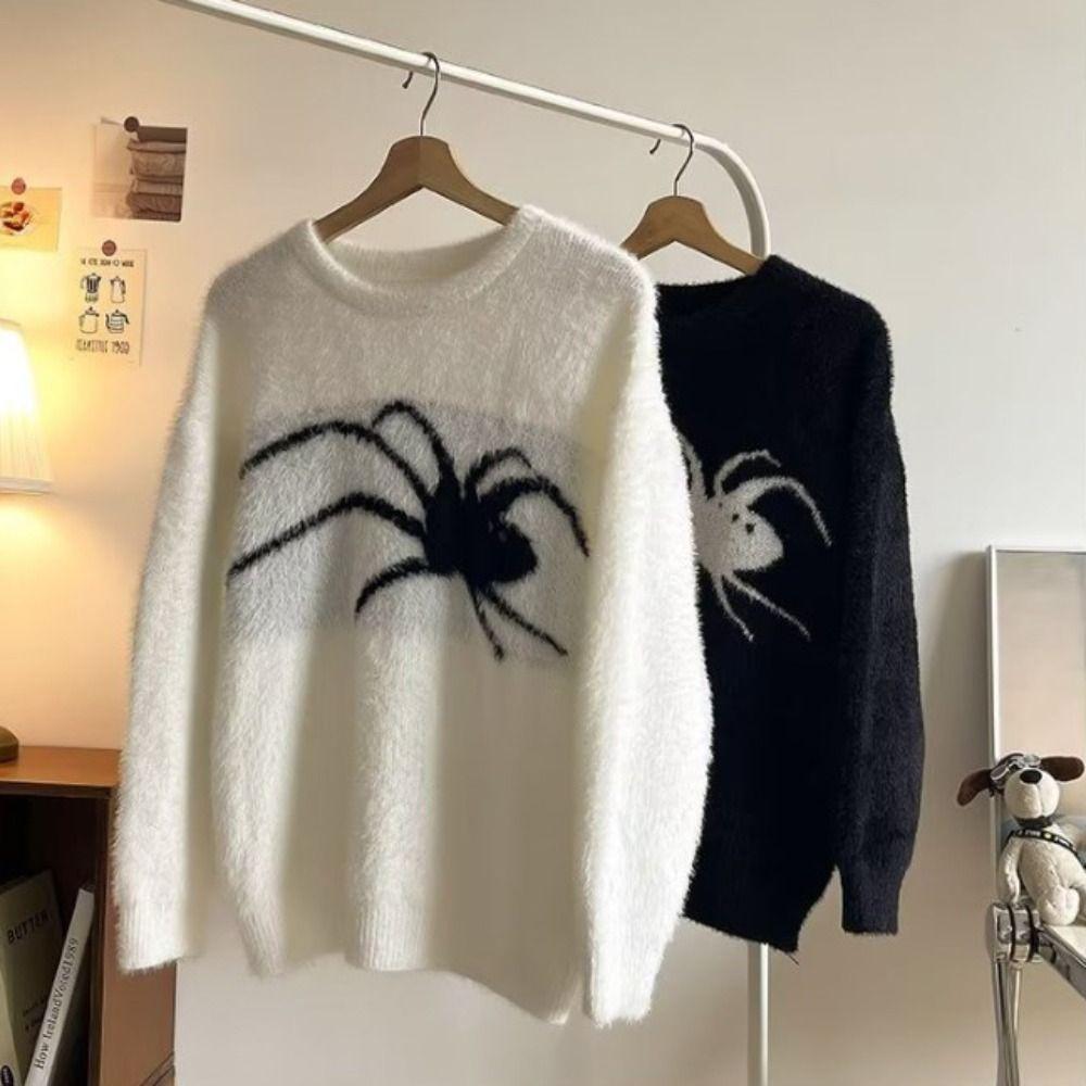 

Long Sleeve Spider Sweater Men Loose Pullovers Women Y2k Streetwear Knitwear Streetwear M чорний
