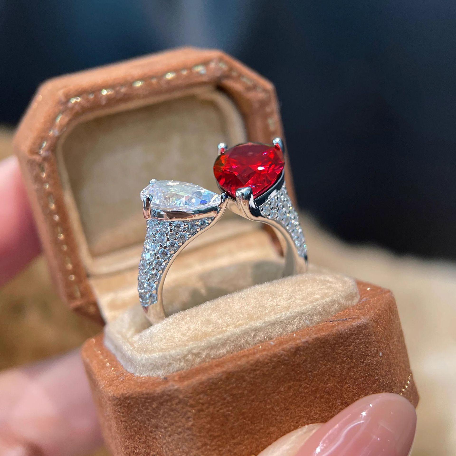 

Fashion Twin Gemstone-cut Diamond Teardrop-Shaped Ring For Women 925 Silver Jewelry Party Wedding Engagement Gift resizable