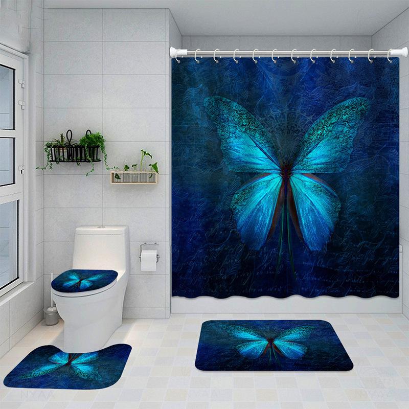 Exquisite Digital Printing Shower Curtain Four-Piece Fashion Shower Curtain Creative Personality Butterfly Series Shower Curtain