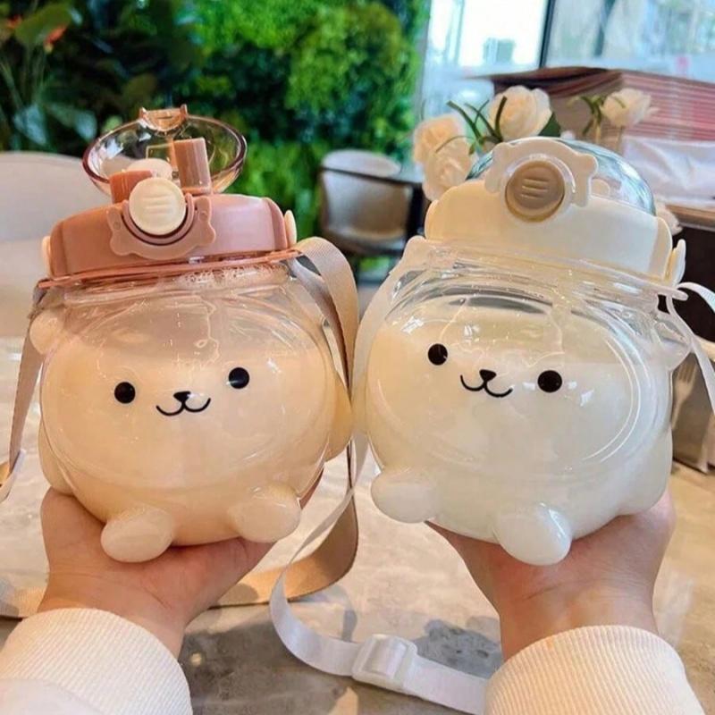 1Pc Cute Cartoon Water Cup, Transparent Handle Water Cup, Suitable for Kitchen, Restaurant, Party, Halloween, Outdoor Gatherings