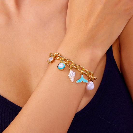 Beach Bracelet Imitation Pearls Shell Starfish Pendant Coastal Style Bracelet Lightweight Vacation Bracelet Jewelry Gift