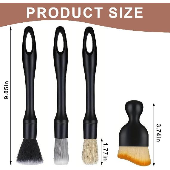 Car Detailing Brush Set, 4PCS Ultra Soft Detail Brushes For Interior & Exterior Cleaning Professional Auto Detailing Brushes For Car Wash, Wheels,