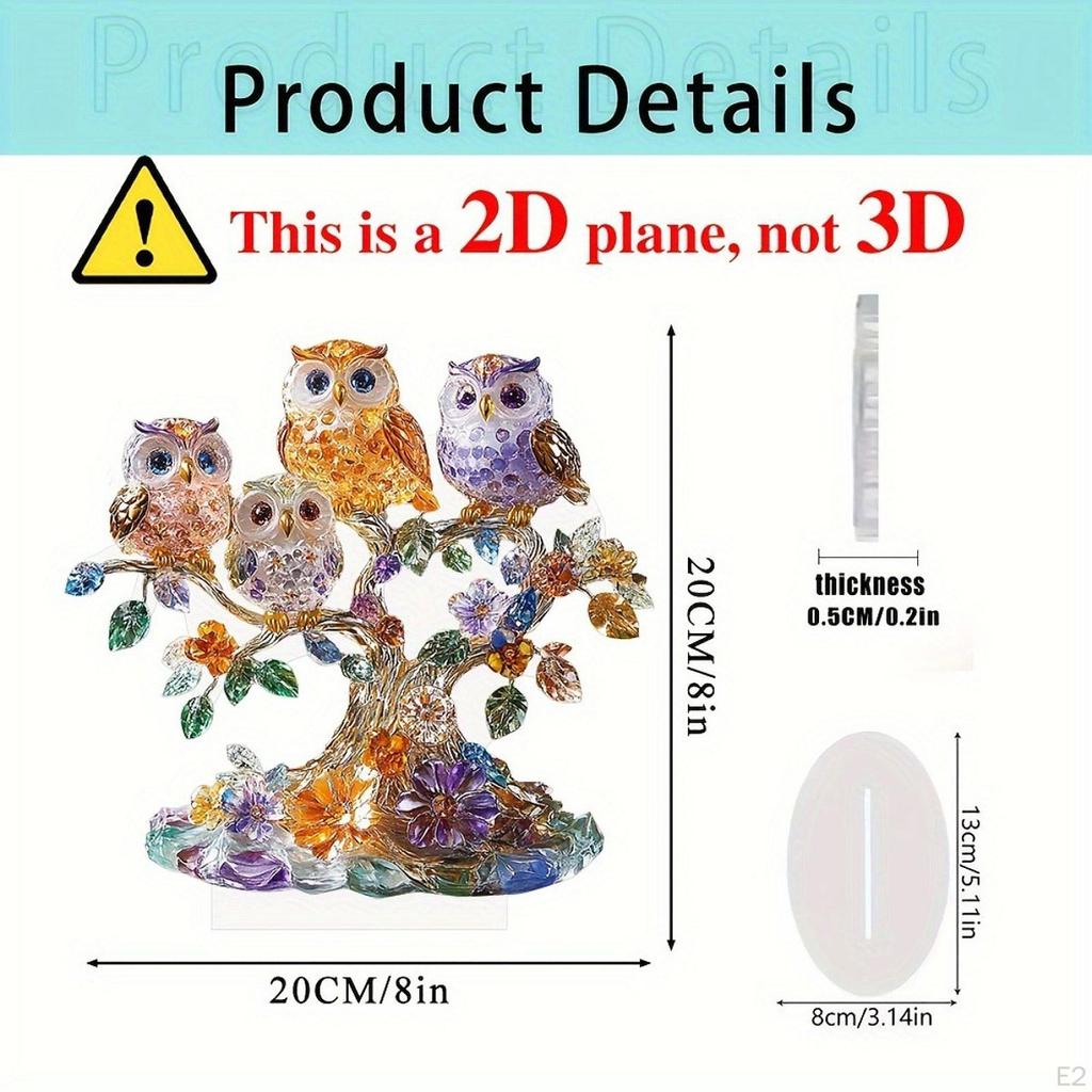 Acrylic 2D Flat Owl Ornament Sign Unique for Festival Living Room Bookshelf