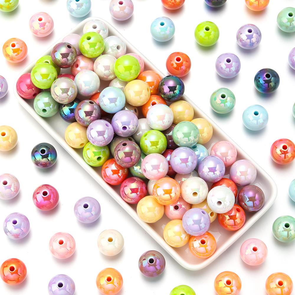 20-200pcs/lot 6-16mm Plated UV Colored Acrylic Ball Beads Loose Spacer Round Bead For DIY Phone Chain Bracelet Jewelry Accessory