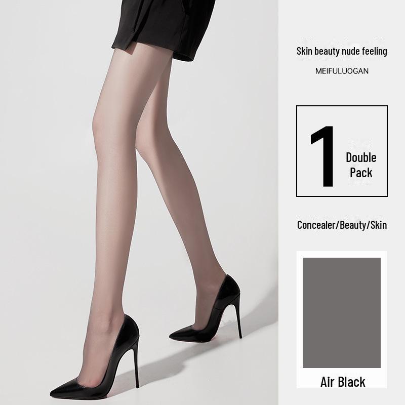 Women's Summer Tall Black Anti-Snag Stockings with Sexy Bare-Leg Look, No-Crotch Slip, Plus Size Pantyhose.
