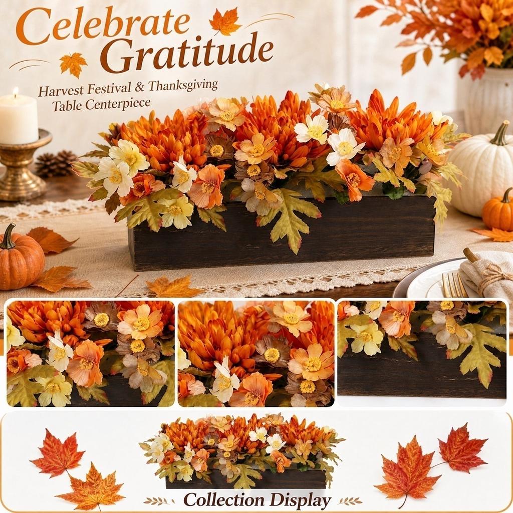 Artificial and Maple Leaf Fall Table Centerpiece for Festival and Thanksgiving Decor