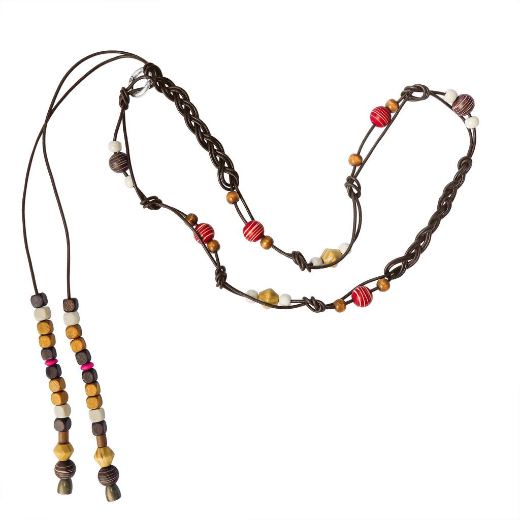 Colorful Wooden Bead Necklace by Fiona Sit - Ethnic, Woven, Long Necklace & Waist Chain