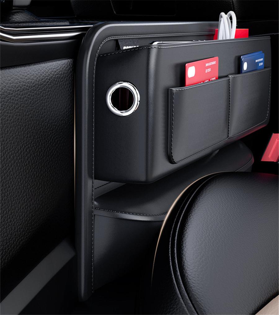 PU Leather Car Console Side Seat Gap Filler Front Seat Organizer for Cellphone Key Coins Stop Dropping between Seats Black