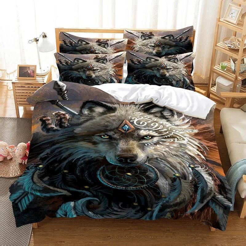 Wolf Pattern Bedding Set, Duvet Set, 3D Digital Printing Bed Three-Piece Set, Fashionable Design