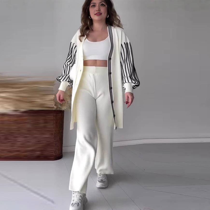 In Stock 2025 Autumn/Winter European & American Fashion Striped Casual Lazy Style Set