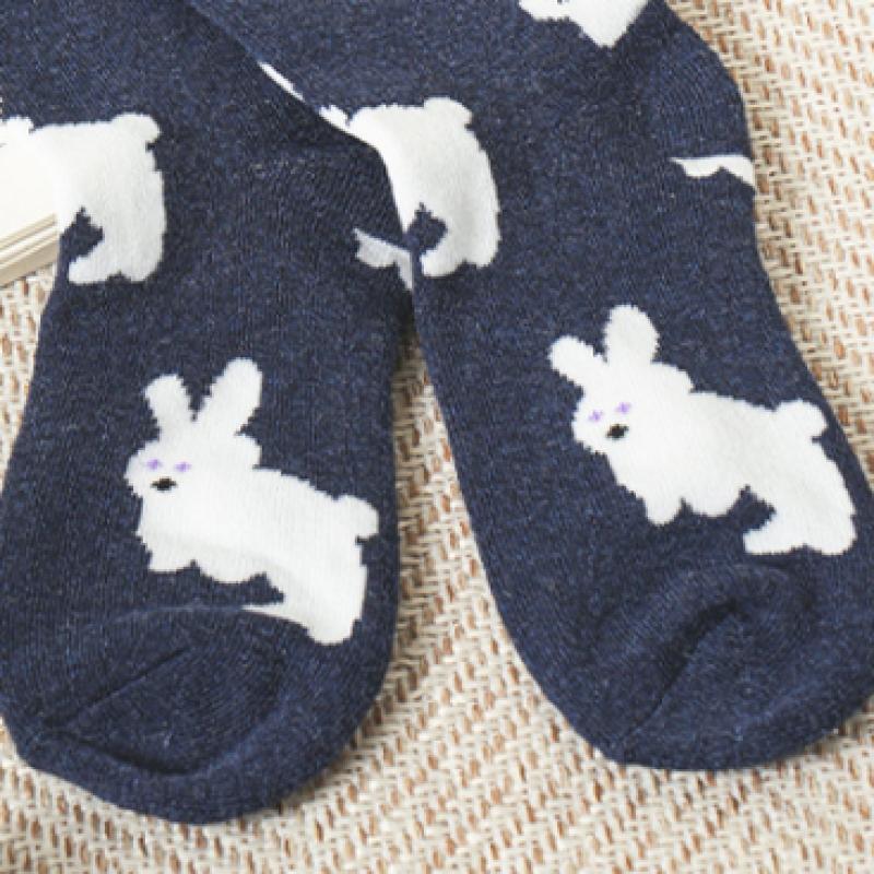 Daiso Pattern Full Pile Socks Navy