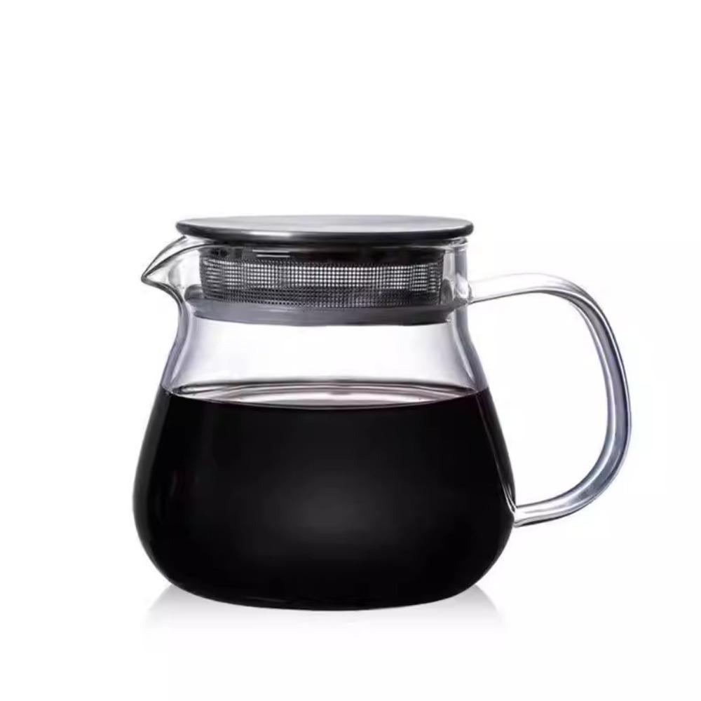 

Large capacity hand brewed coffee pot set Stainless steel cover sharing pot Heat-resistant filter cup High temperature resistant glass coffee cup