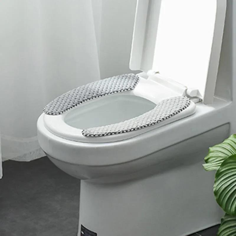 Plush Warm Thick Padded Toilet Seat Cover Mat Non Slip Soft Toilet Seat Cushion Bathroom Accessories Gorgeous Pattern серый