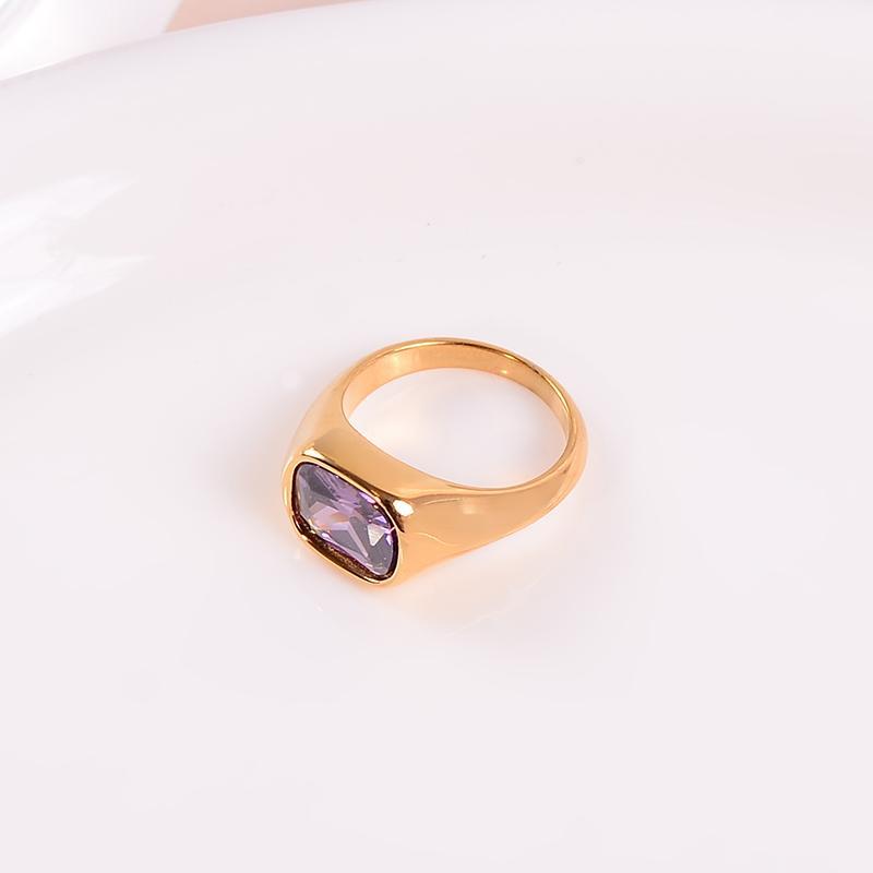 Fashion Purple Zircon Sugar Cube Ring Female Niche Does Not Fade Stacked High-end Ring Titanium Steel Plating