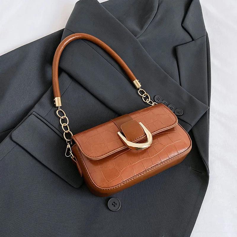 

Fashi Crocodile Print Women Shoulder Bags Soft Pu Leather Ladies Handbags Underarm Purse Clutch Small Square Bag for Female коричневий