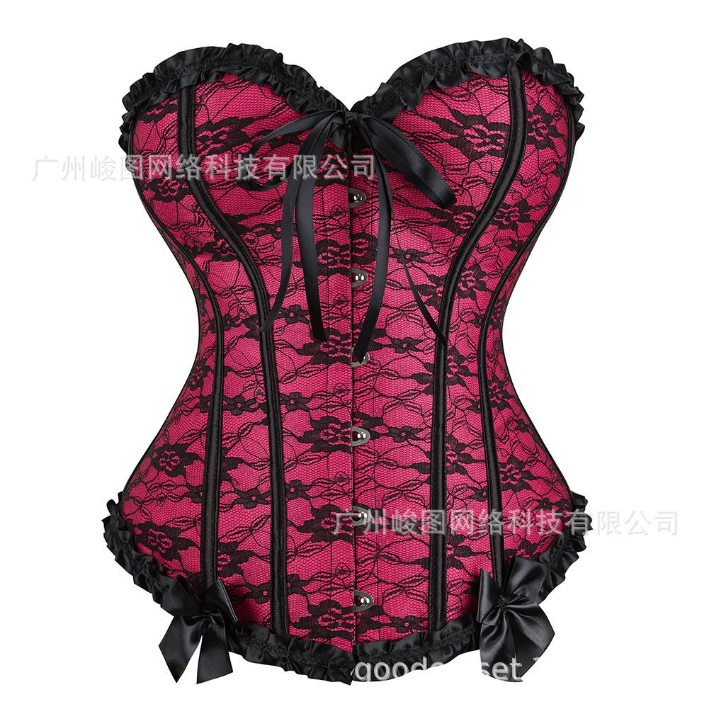 European Palace Style Lace Steel Buckle Boned Corset Body Shaper