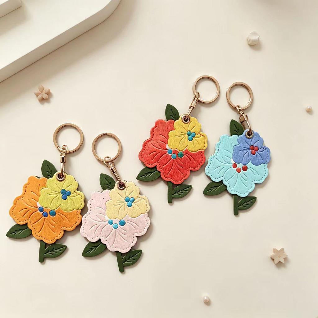 Peach Blossom Leather Keychain: Access Card Holder, Locator Cover, Gift Pendant