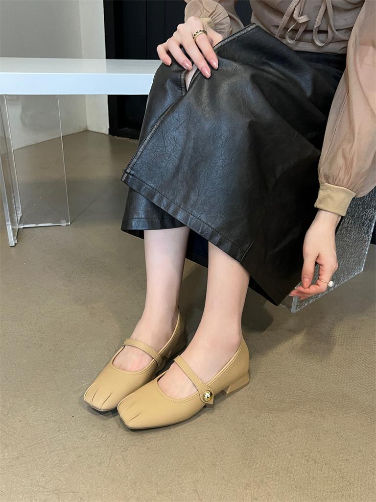 Square head Mary Jane shoes women's shoes thick heel with skirt temperament single shoes