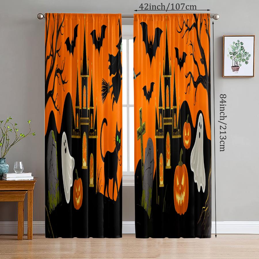 Christmas Witch Ghost Printed Curtains Pole Bag Decorations Daily Home Room Curtain Polyester