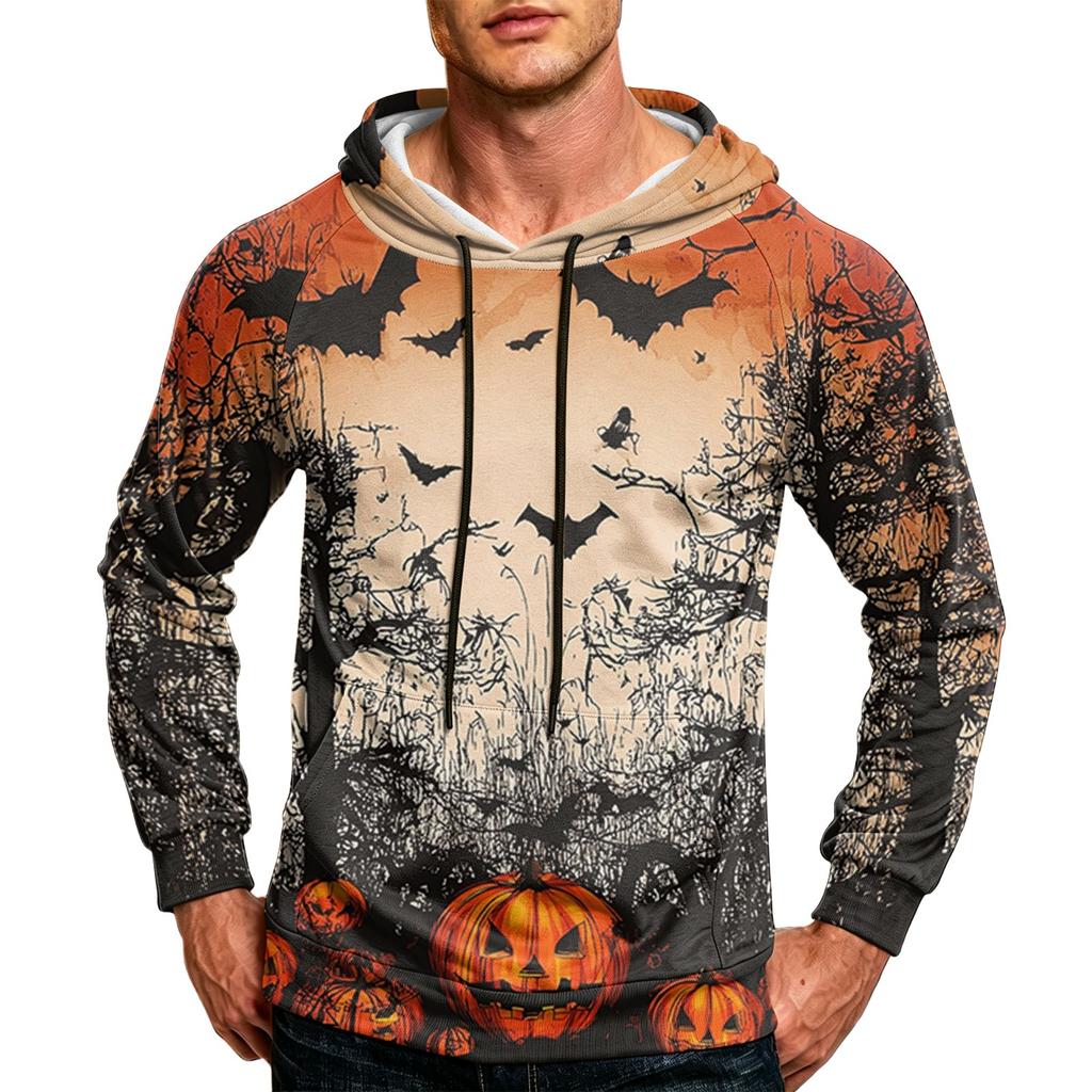 Men's Casual Loose Fit Hoodie with Pocket , Drawstring and Printed Design