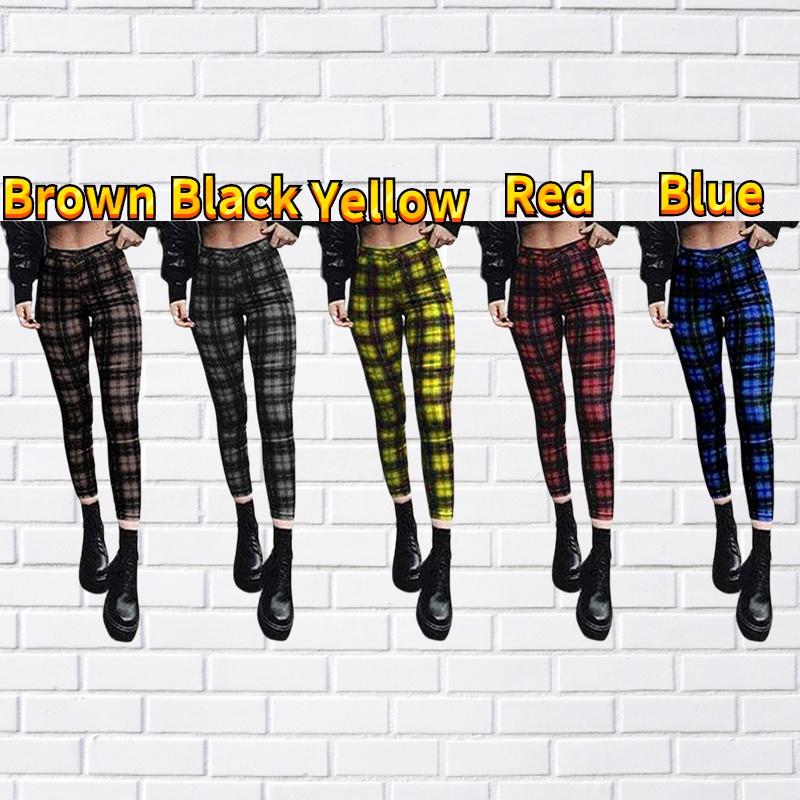 Nowe modne damskie seksowne spodnie z wysokim stanem w kratę, obcisłe dżinsy rurki na co dzień obcisłe legginsy