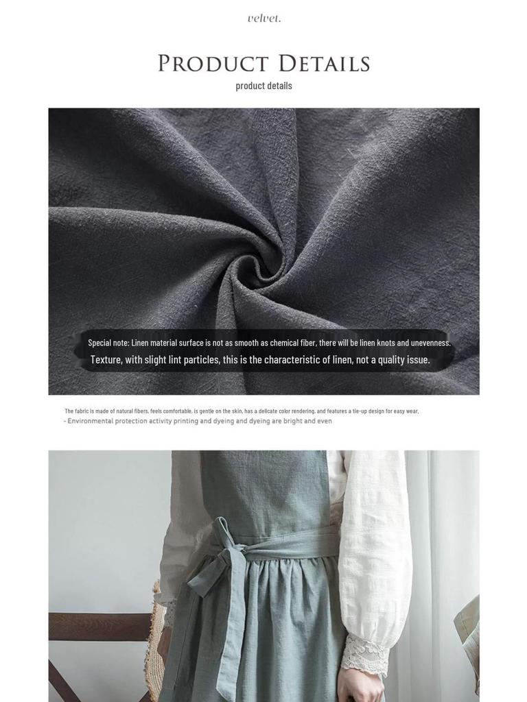 Nordic Solid Color French Pastoral Style Oil-Proof Apron for Kitchen Cooking