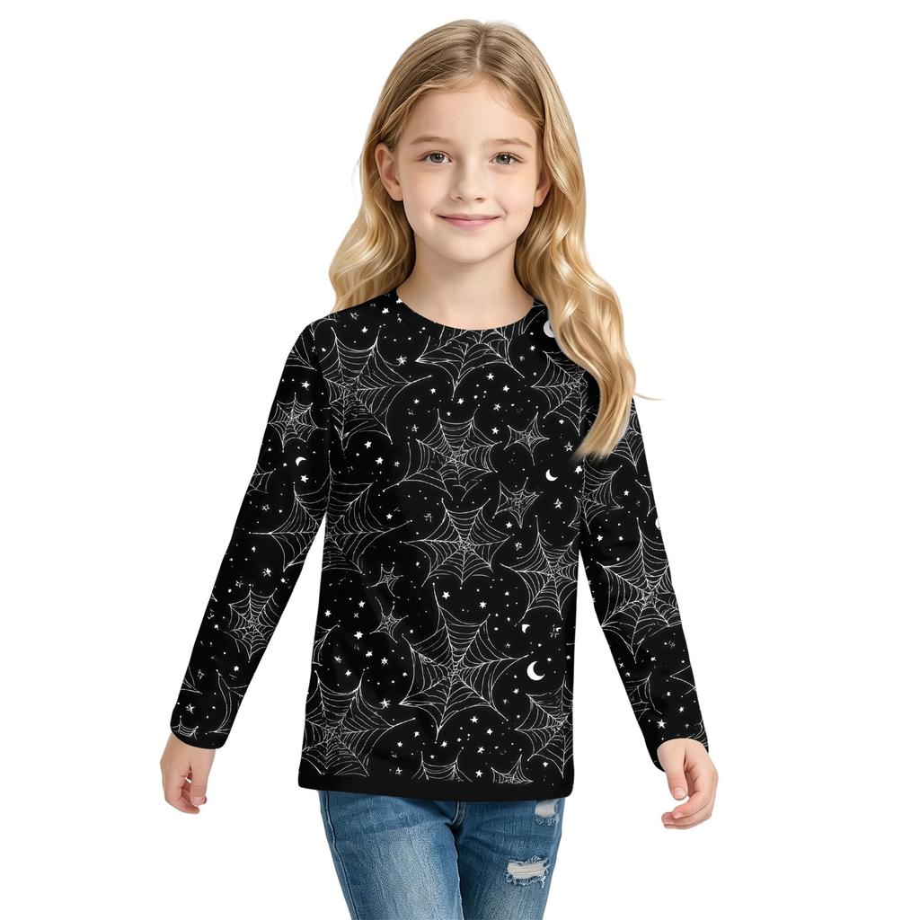 Kids Halloween Printed T-Shirt Long Sleeve Neck Base Layer for Boys Girls